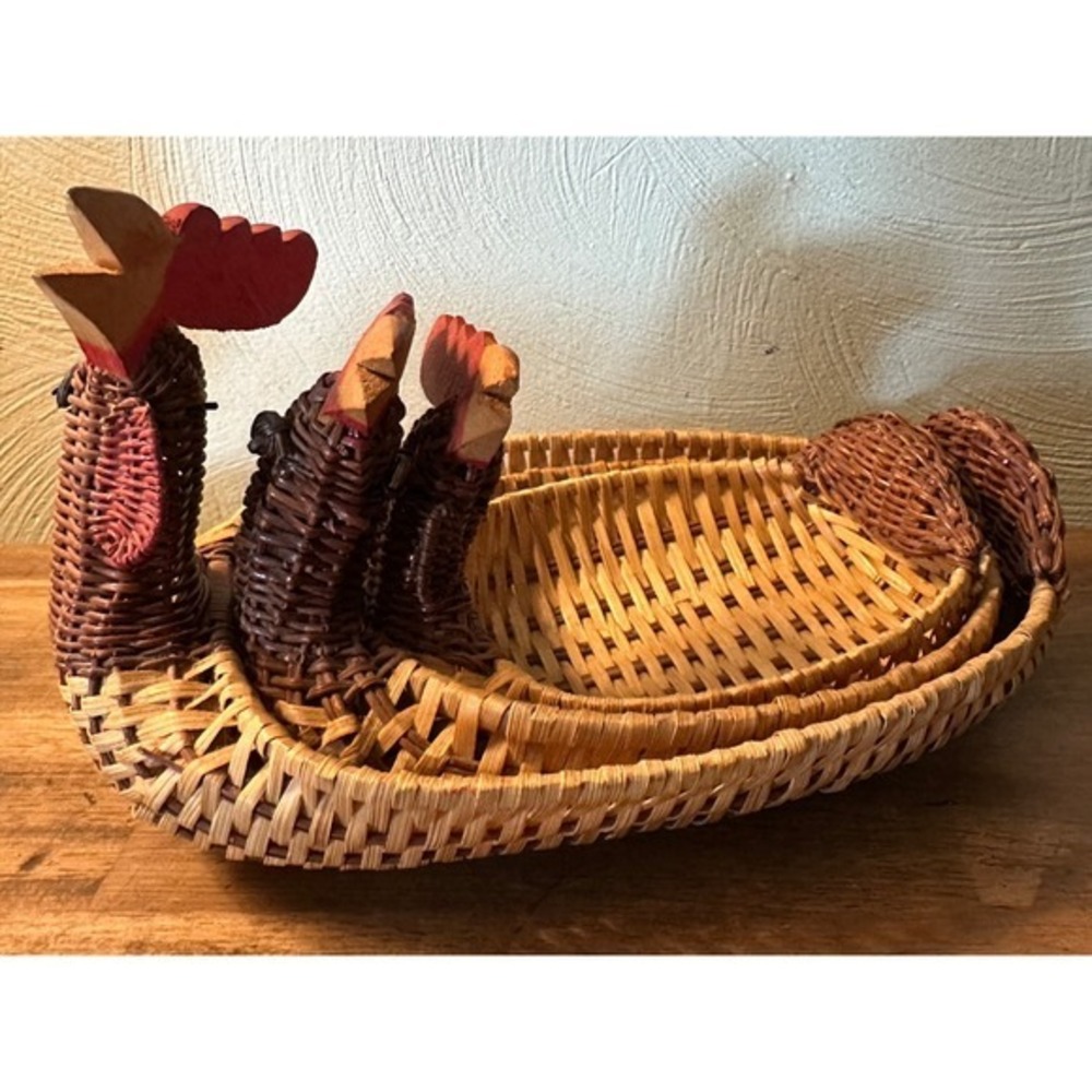 Cottage Core Nesting Rooster Baskets, Vintage‎